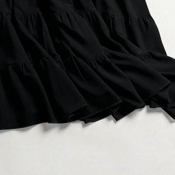 Black Casual Women's Solid Color A-Line Loose Skirt - Picture 3 of 7